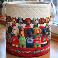Dachshund Parade |  Quilted Storage Basket 1