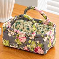 PETALMERE | VINTAGE GREY FLORAL QUILTED STORAGE BASKET 1