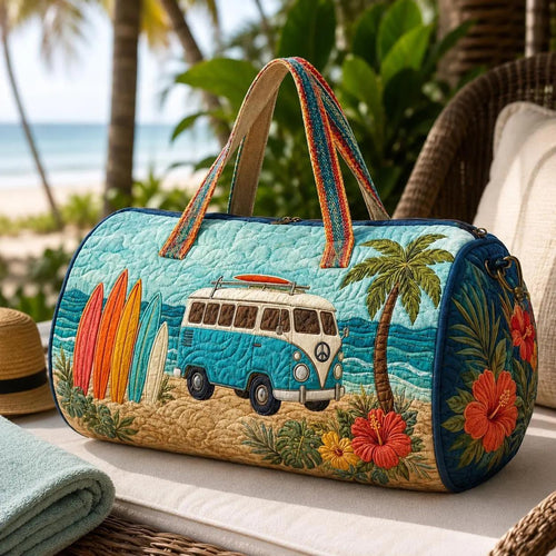 Tropical Hibiscus & Surfboard Quilted Duffle Bag HT01