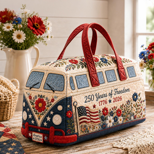 Canada 250 Years of Freedom Patriotic Floral Camper Van Quilted Duffle Bag LV18