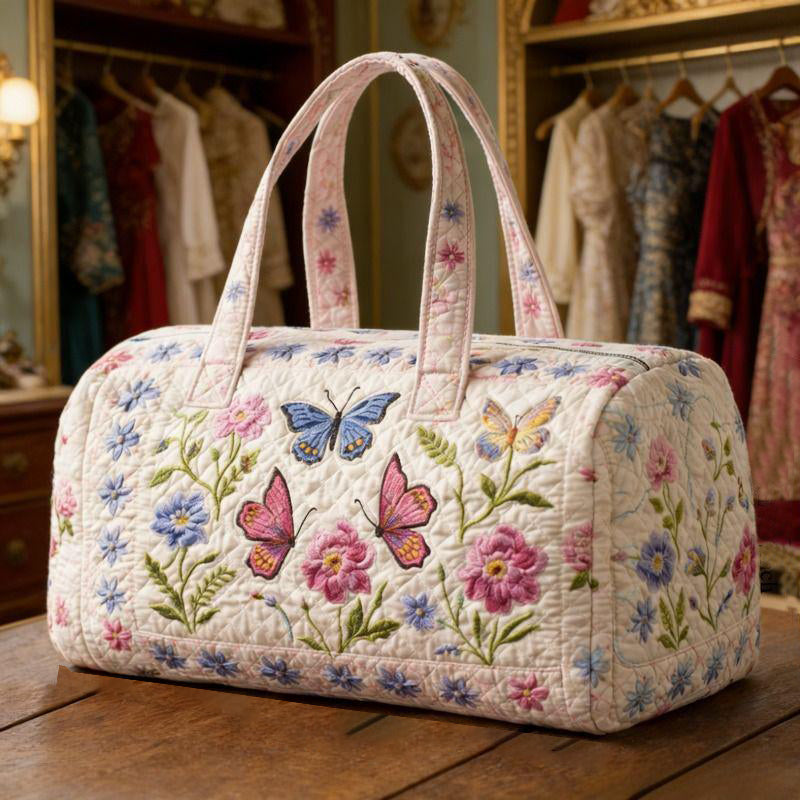 Butterfly Floral Garden Quilted Duffle Bag QV50