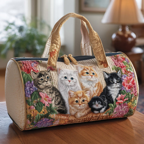 Floral Cat Quilted Duffle Bag QV56
