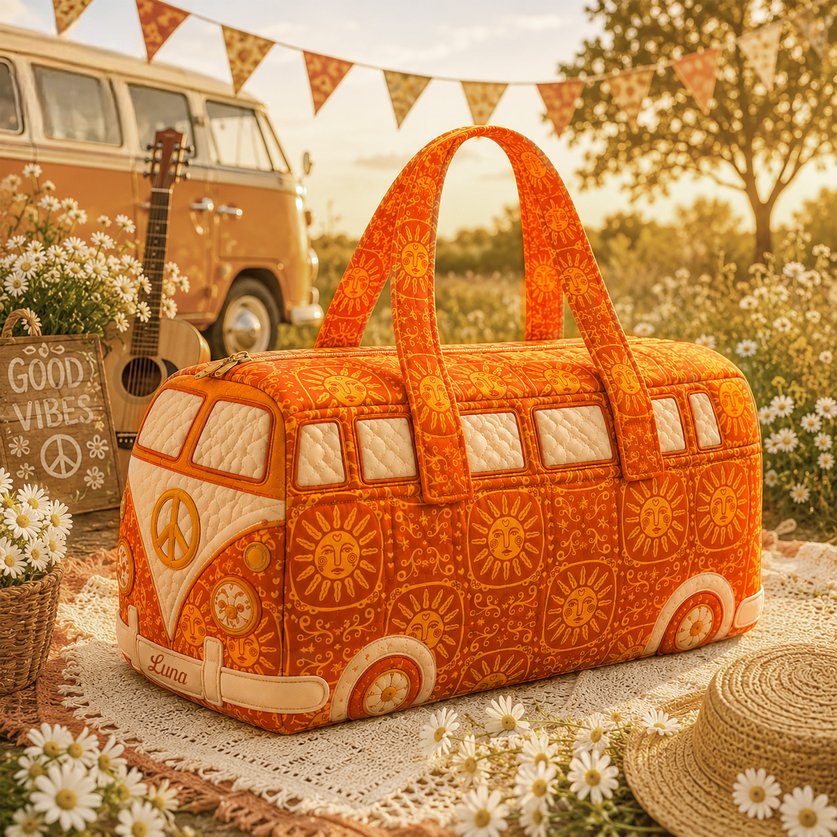 Hippie Van Personalized Quilted Duffle Bag TN25