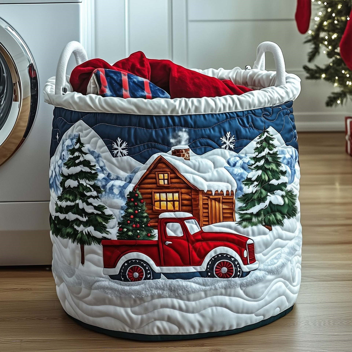 Alpine Christmas Truck Quilted Storage Basket