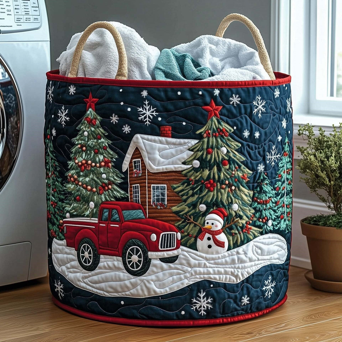 Christmas Cabin Pickup Quilted Storage Basket