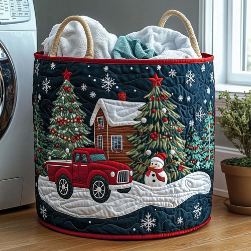 Christmas Cabin Pickup Quilted Storage Basket