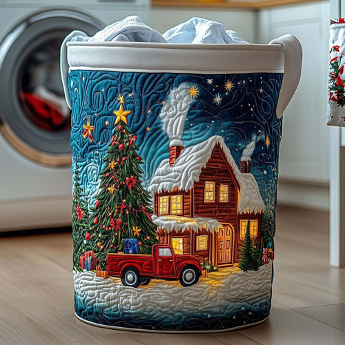 Christmas Eve Cottage Glow Quilted Storage Basket