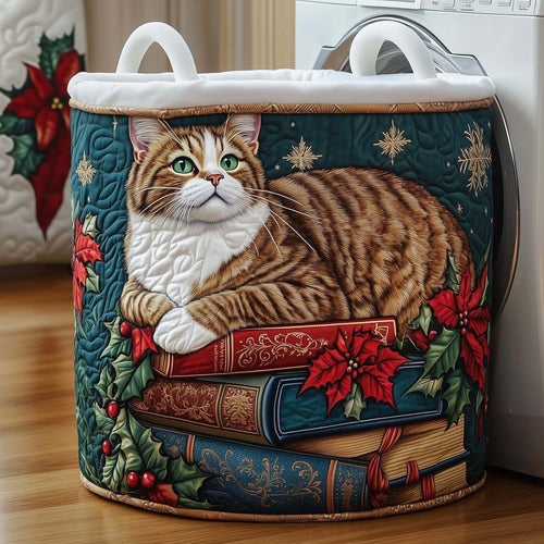Christmas Storybook Cat Quilted Storage Basket