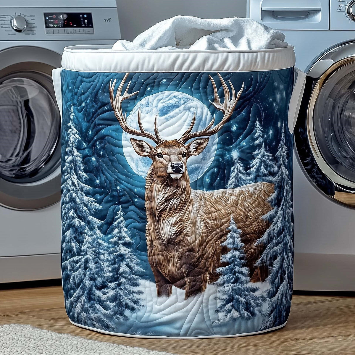 Moonlit Winter Stag Quilted Storage Basket