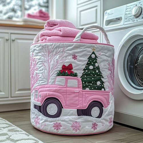 Pink Christmas Pickup Quilted Storage Basket