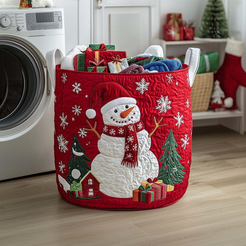 Scarlet Snowman Quilted Storage Basket