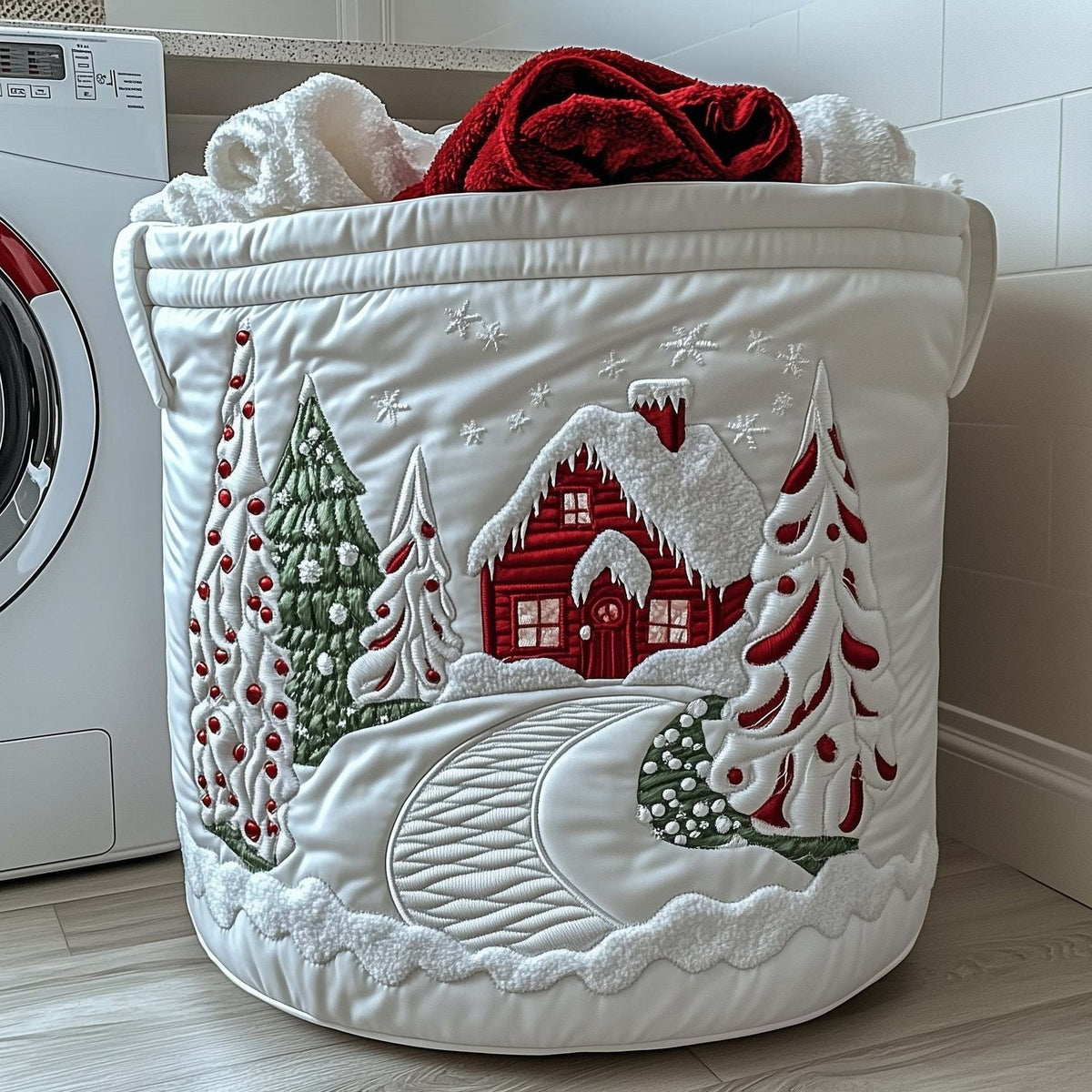 Snowy Candy Cane Lane Quilted Storage Basket