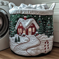 Snowy Evergreen Cottage Quilted Storage Basket 1