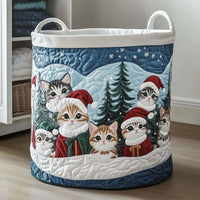 Snowy Kitten Gathering Quilted Storage Basket 1
