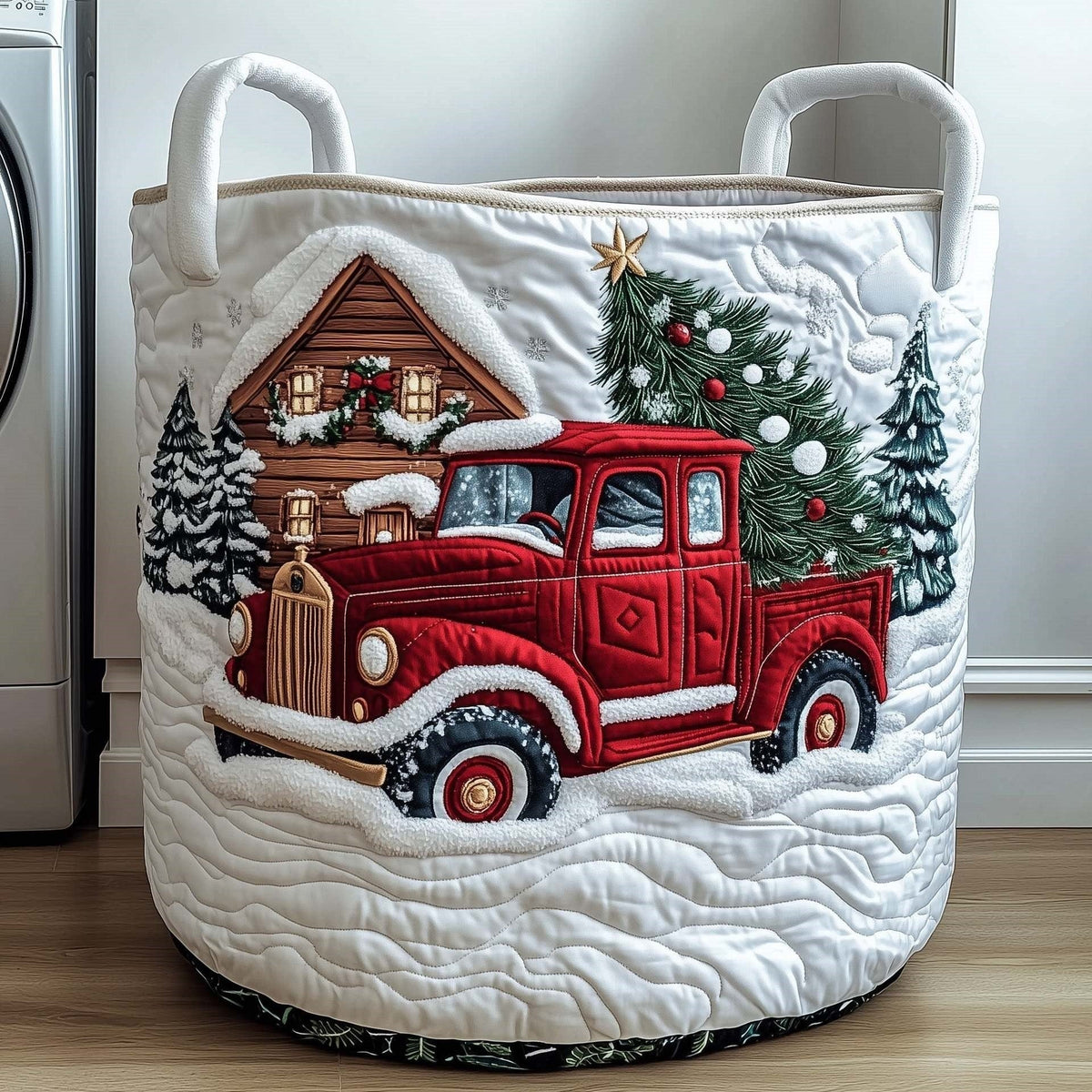 Vintage Christmas Pickup Quilted Storage Basket